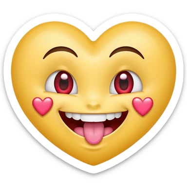 "Perfect smiling face with heart-eyes emoji 😍, classic yellow skin tone, bright open U-shaped smile showing white teeth and pink tongue tip, two large glossy red cartoon heart-shaped eyes with sparkling highlights  sticker