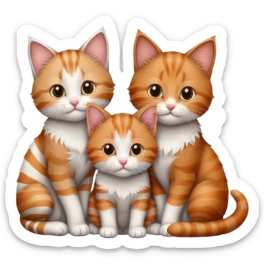 3 kittens cuddling together all different colours, the first one is grey and white, the second is ginger and white and the third is brown tabby and white sticker