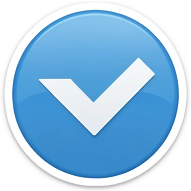 Simple icon, blue circle with a white checkmark in the center, clean white background, flat design, minimal style, clear and sharp, no text, no shadow. sticker