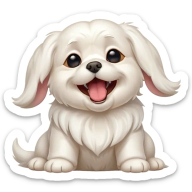 Cinematic Cute Yawning Wavy-Haired Maltese dog Portrait Emoji, Head tilted slightly with a dramatic, wide-open yawn, showcasing a lustrous, wavy-haired white coat with gentle highlights, floppy ears slightly drooping, round dark eyes barely open in drowsy contentment, Simplified yet irresistibly adorable features, highly detailed, glowing with a soft, cozy glow, high shine, relaxed yet expressive, stylized with a touch of whimsy, bright and endearing, soft glowing outline, capturing the essence of a sleepy yet affectionate companion, so drowsy it feels like it could stretch right out of the screen and curl up for a nap! sticker