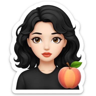 دختری با موهای مشکی مواج و چشم های مشکی و لب های هلویی sticker