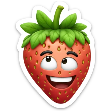a happy strawberry with weed leaf hair in the style of 1950s cartoon sticker