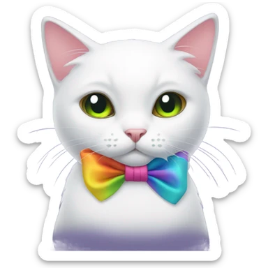 White Cat wearing a bow sticker