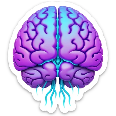 brain with neon glow effect, blue neon glow on top left, purple neon glow on bottom right sticker