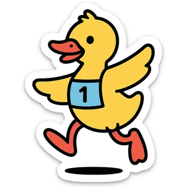 color outline icon style dancing duck with a race bib sticker