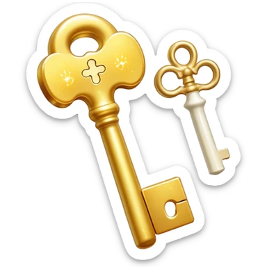 Radiant vitamin K2 appearing as a bright golden key next to a bone that glows with a magical light. The key and bone are connected by shimmering particles, showing how K2 unlocks bone strength and health. sticker