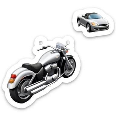 An icon showing a motorcycle and a car speeding through a winding road, with the car’s sleek silhouette blending into the curve of the road while the motorcycle zips past. The scene should capture the thrill of the ride, the freedom of the open road. transparent background. sticker