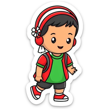 Indonesian child celebrating independence day with red and white accessories sticker