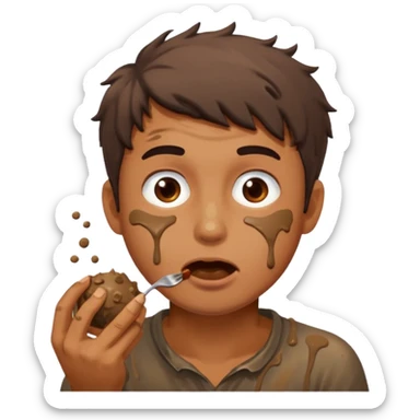guy eating messy brown mud balls, expressive sticker