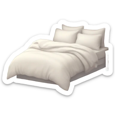 White bed with pillows and blankets, cozy vibe sticker