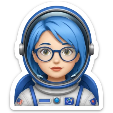 Female astronaut with blue hair, wear glasses, non helmet sticker