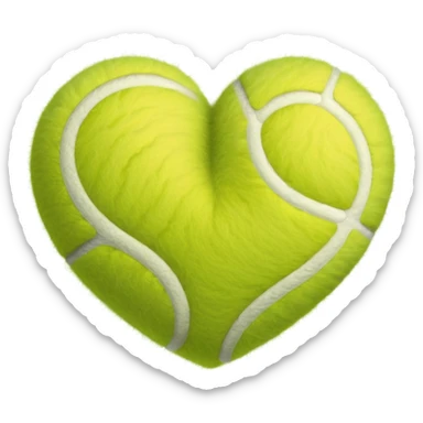 heart made of tennis ball material with green fuzzy texture and white curved lines sticker