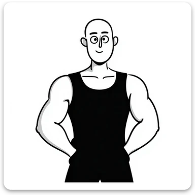bald muscular man with big eyes sticker