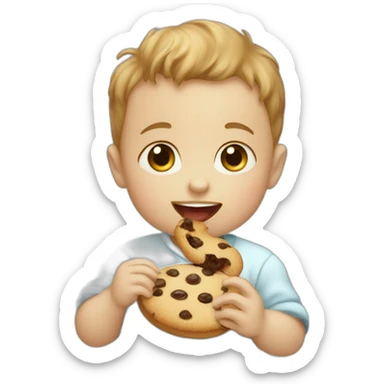 Baby boy eating a cookie sticker