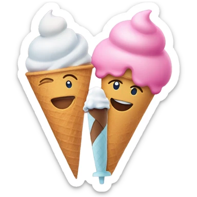 a blushing emoji smiling holding up two ice cream cones sticker