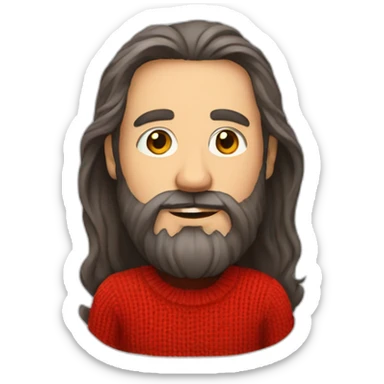 Middle age man with long beard and long hair and in red sweater sticker