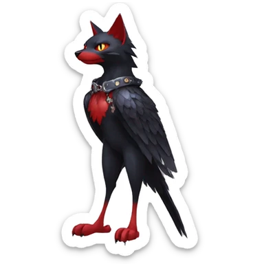 cool edgy black punk red nargacuga-cat-raven-animal hybrid Fakemon collar full body sticker