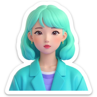 Vaporwave aesthetic Japanese girl with pastel gradient hair, 80s retro style, sunset grid background, pink and teal color scheme, nostalgic aesthetic sticker