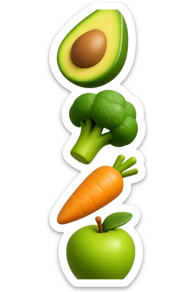 emoji stile iphone in 3d di cibo sano che fluttua in aria vericalmente, iperrealistico 4k sticker