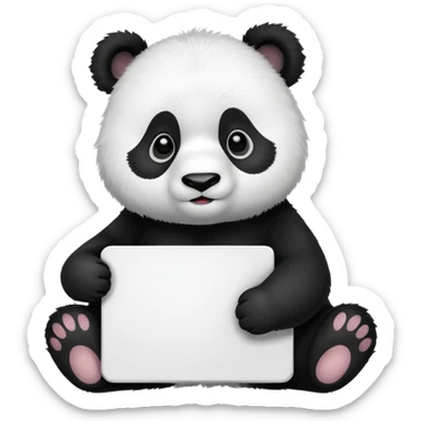 A panda bear holding a large blank sign sticker
