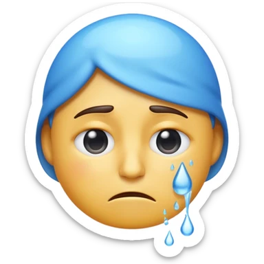 Apple-style emoji illustration of a person sweating, drops of water color, overheated face with sweat drops, half-closed exhausted eyes, annoyed or angry expression, soft 3D emoji style, smooth gradients, rounded shapes, centered composition. sticker