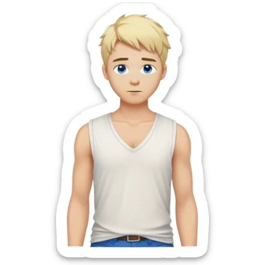 medieval summer outfit worn by a DnD themed fantasy male character. basic sleeveless cotton shirt with a deep V-neck and a loose fit. clothes only above the waist. The clothes full waist. The character's haven't arms. character is white-skinned, blonde hair, blue eyes, short messy hair. sticker