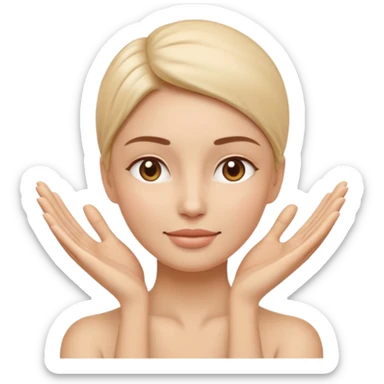 Minimal wellness-style emoji showing skin tightening, a hand gently lifting and supporting facial skin upward, subtle lifting gesture, smooth contours, natural and calm look, non-medical, non-cosmetic, no makeup, no injections, no surgery, clean, modern, trustworthy wellness aesthetic sticker