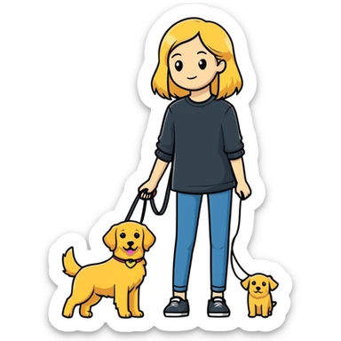 blonde girl with golden retriever dog sticker