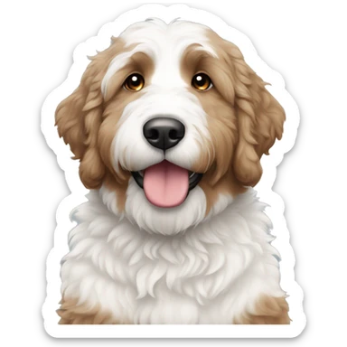 white bernedoodle with tan spots sitting  sticker