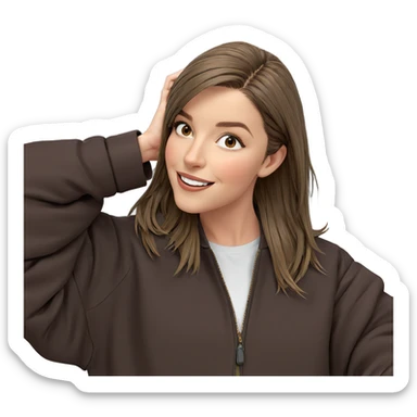 smiling girl in brown jacket sticker