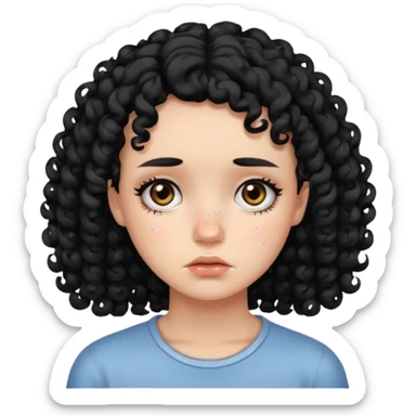 a girl with black curls sad and with acne in her face sticker