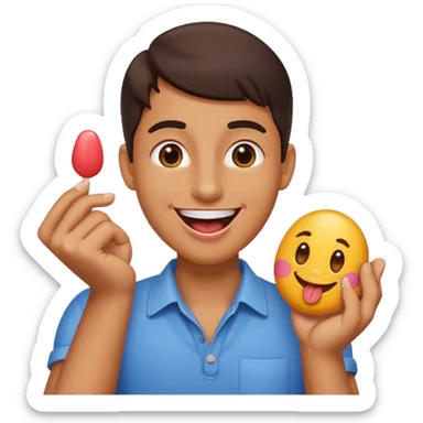 Happy face with tongue out with a 6 in one hand and 7 in the other sticker