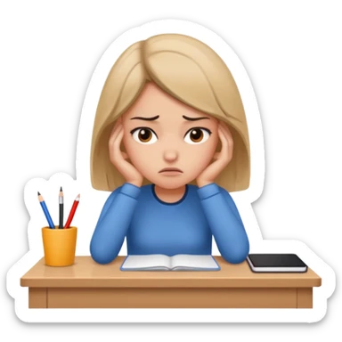 annoyed girl with head on desk sticker