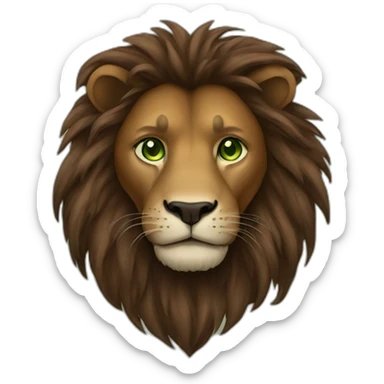 brown lion with a dark brown mane and green eyes sticker