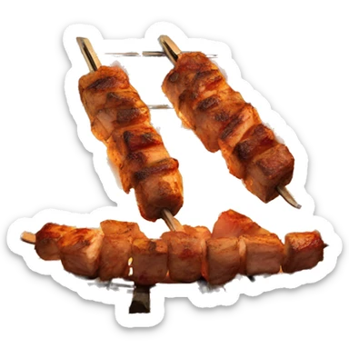 A TUKISH KEBAB MEAT SPIT COOKING IN A WOOD FIRE sticker