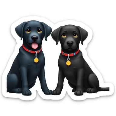 black-coloured labrador on the left with red collar, black-coloured labrador on the right with light blue collar. sticker