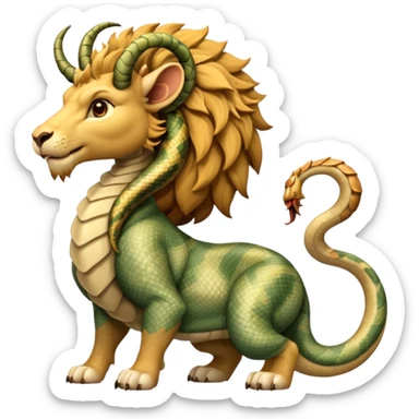 fantasy chimera with lion, goat, and snake features, subdued colors sticker