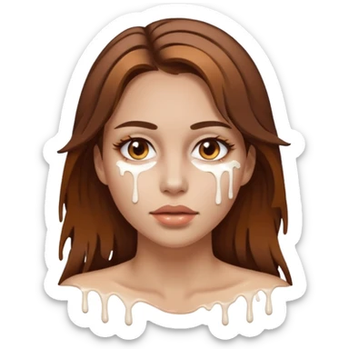 Brown Hair Woman , white paint , drip, face, hot sticker