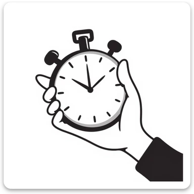 A stopwatch in a hand-drawn doodle style, black and white, sketchy and playful sticker
