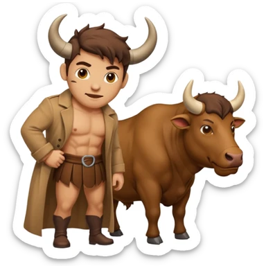 An emoji of a Cretan Minotaur. It has the body of a man and the head of a bull. sticker
