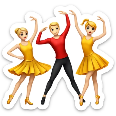 Humanless emoji of Contemporary Dance: bright modern clothing, dynamic abstract shapes, movement lines, and stage lighting like spotlights. The icon should convey the energy and creativity of contemporary dance through symbols and visual elements. Transparent background. sticker
