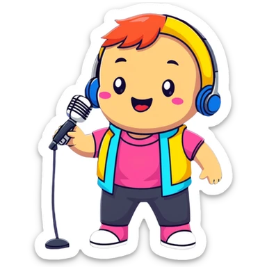 Fanloid Xydrick idol character singing with microphone, colorful concert outfit sticker