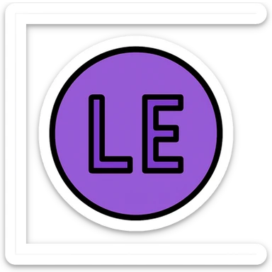 Change the entire interior of the circle to purple color, keep the letters 'LE' in uppercase and black color, centered inside the circle, in lineal color icon style with black outlines. sticker