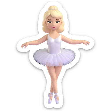 ballerina with blonde hair and white skin, white tutu, delicate and realistic details, 3D style sticker