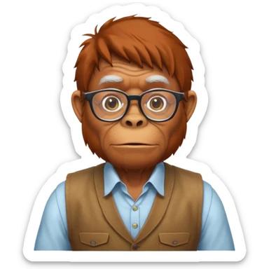 Orangutan secretary, old, glasses, vest sticker