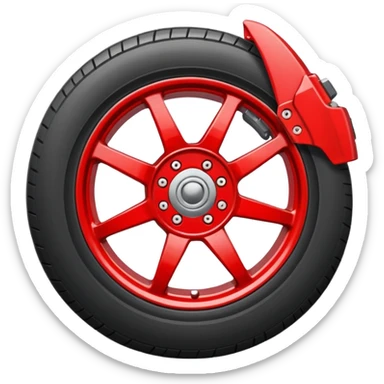 Minimal emoji icon of a car wheel with red brake caliper sticker