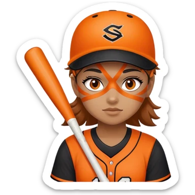 Softball player orange eyeblack color, black with orange stripe jersey sticker