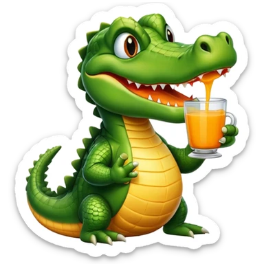 Alligator holding a cup of orange juice  sticker