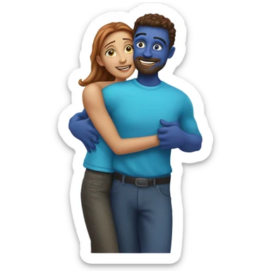 alien woman hugs white man sticker