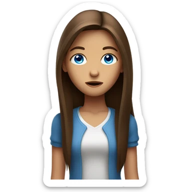 Shrugging girl with blue eyes and brown long straight hair sticker